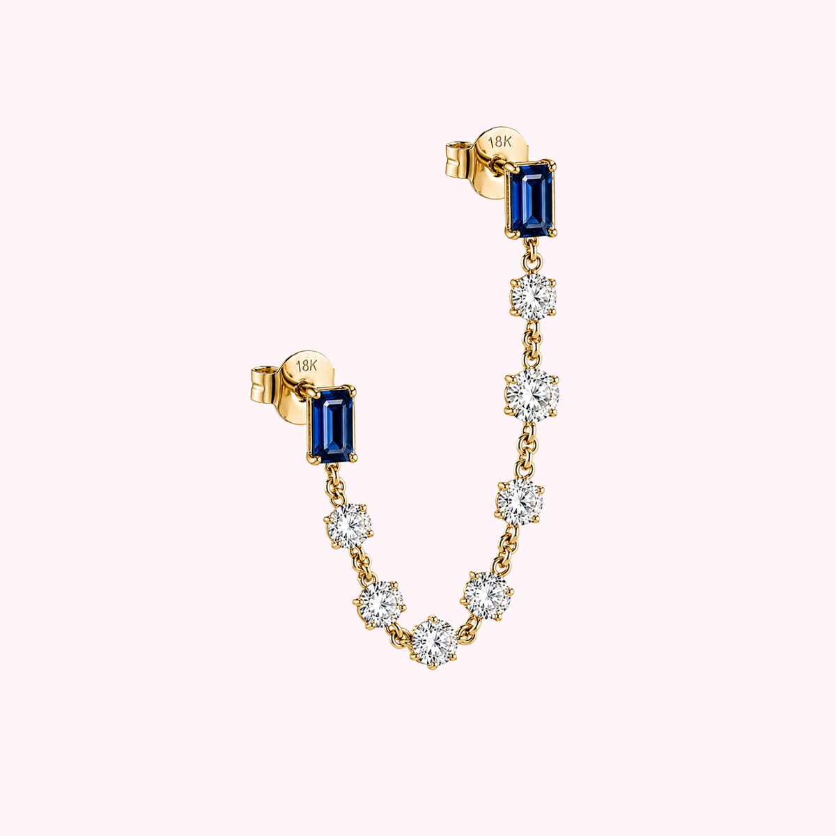 18K Solid Gold Lab Grown Diamond Double Earrings
