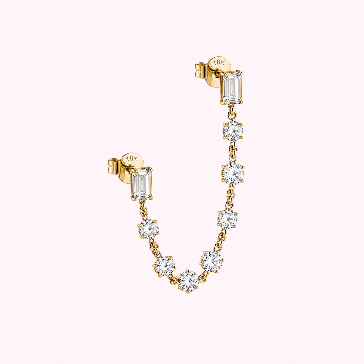18K Solid Gold Lab Grown Diamond Double Earrings