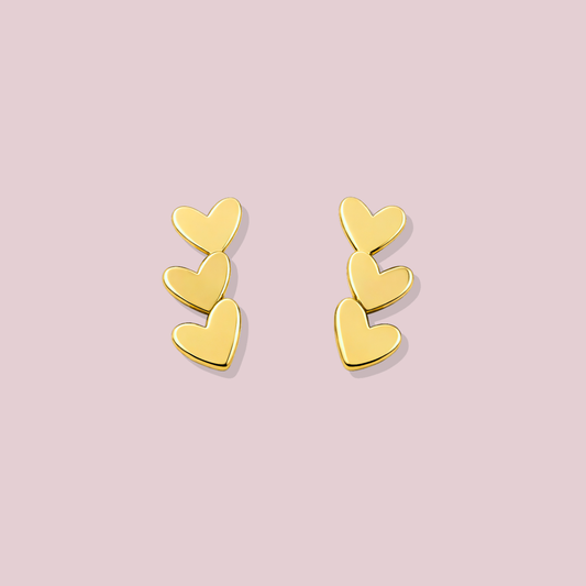 14K Solid Gold Heart trio Earrings