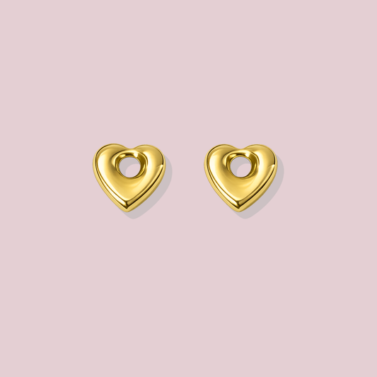14K Solid Gold Heart puff Earrings