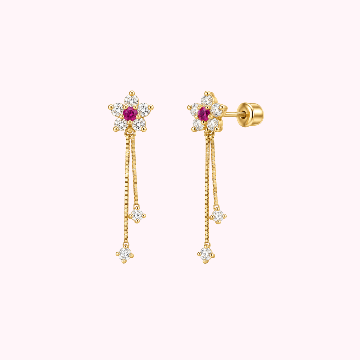 14K Solid Gold Flower Earrings
