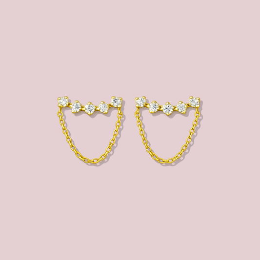 14K Solid gold CZ Chain Earrings