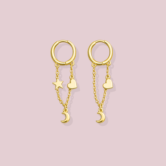 14K Solid Gold Chain Hoop Earrings