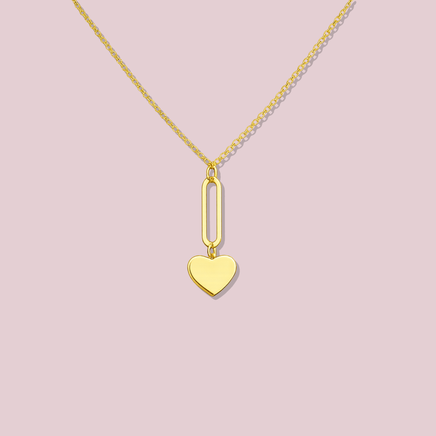 14K Solid Gold Paper Clip Heart Necklace