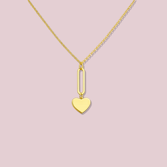 14K Solid Gold Paper Clip Heart Necklace
