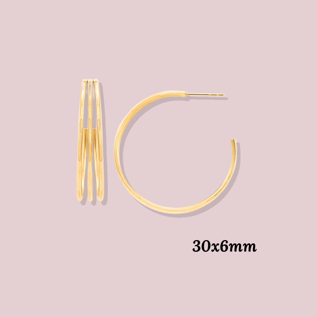 14K Solid Gold Triple hoop earrings