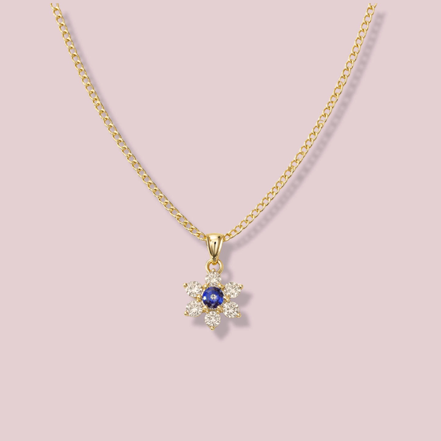 10K Gold Flower with Evil Eye Necklace 24”