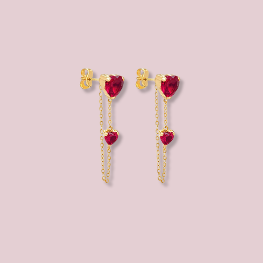 14K Solid Gold Double Heart Earrings