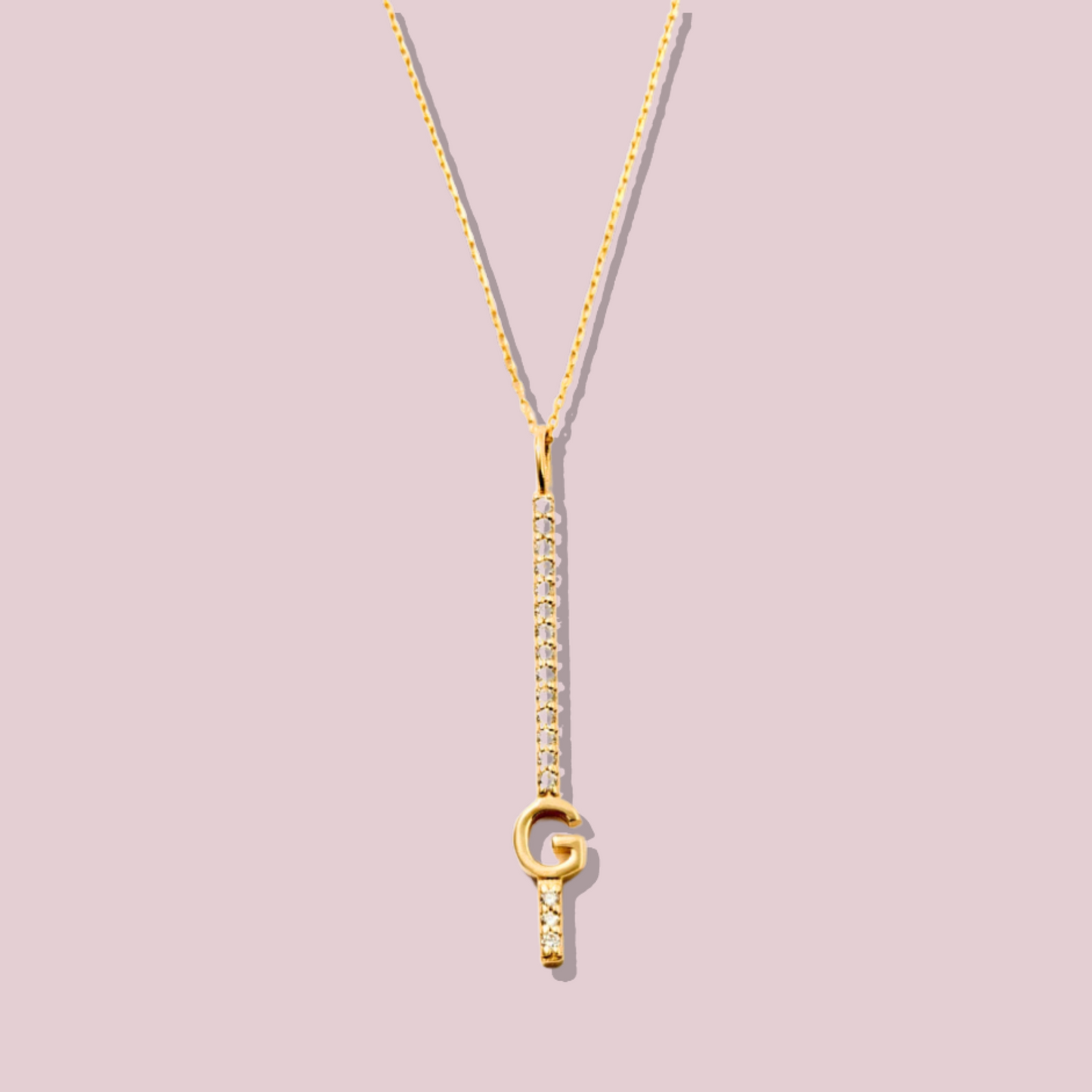 14k Solid Gold CZ Initial Drop Necklace