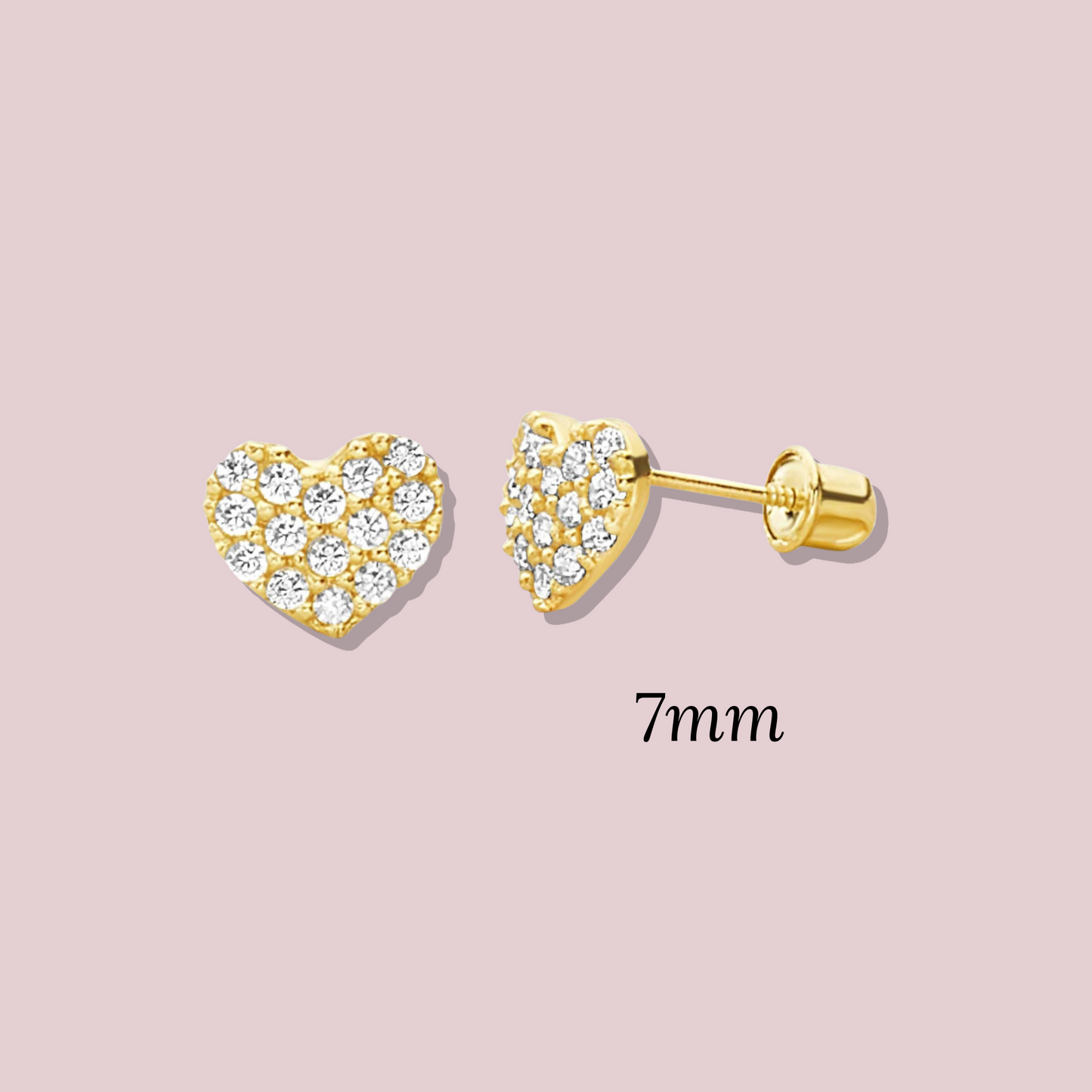 14K Solid Gold CZ Heart Post Earrings