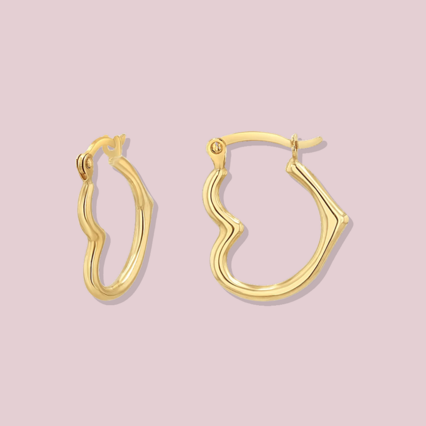 14K Solid Gold Heart Hoops Earrings