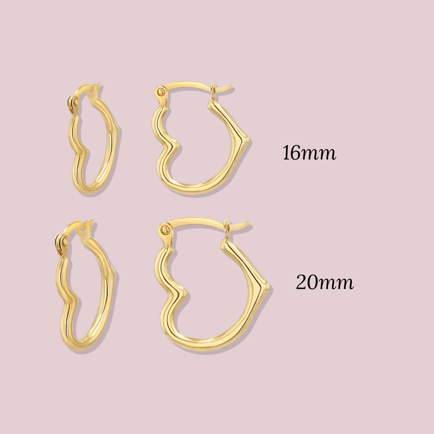 14K Solid Gold Heart Hoops Earrings