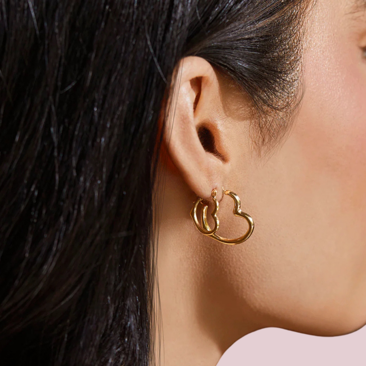 14K Solid Gold Heart Hoops Earrings