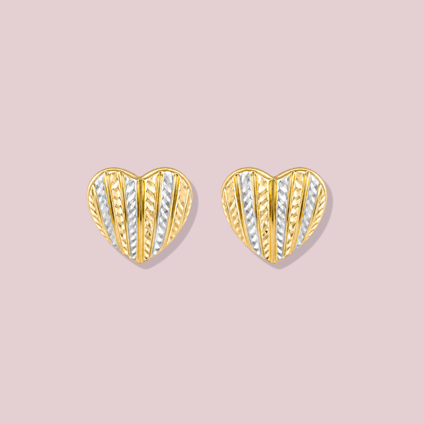 14K Solid Gold Heart two tone Omega Earrings