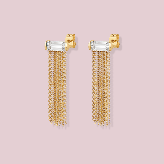 14K Solid Gold Multi Chain Earrings