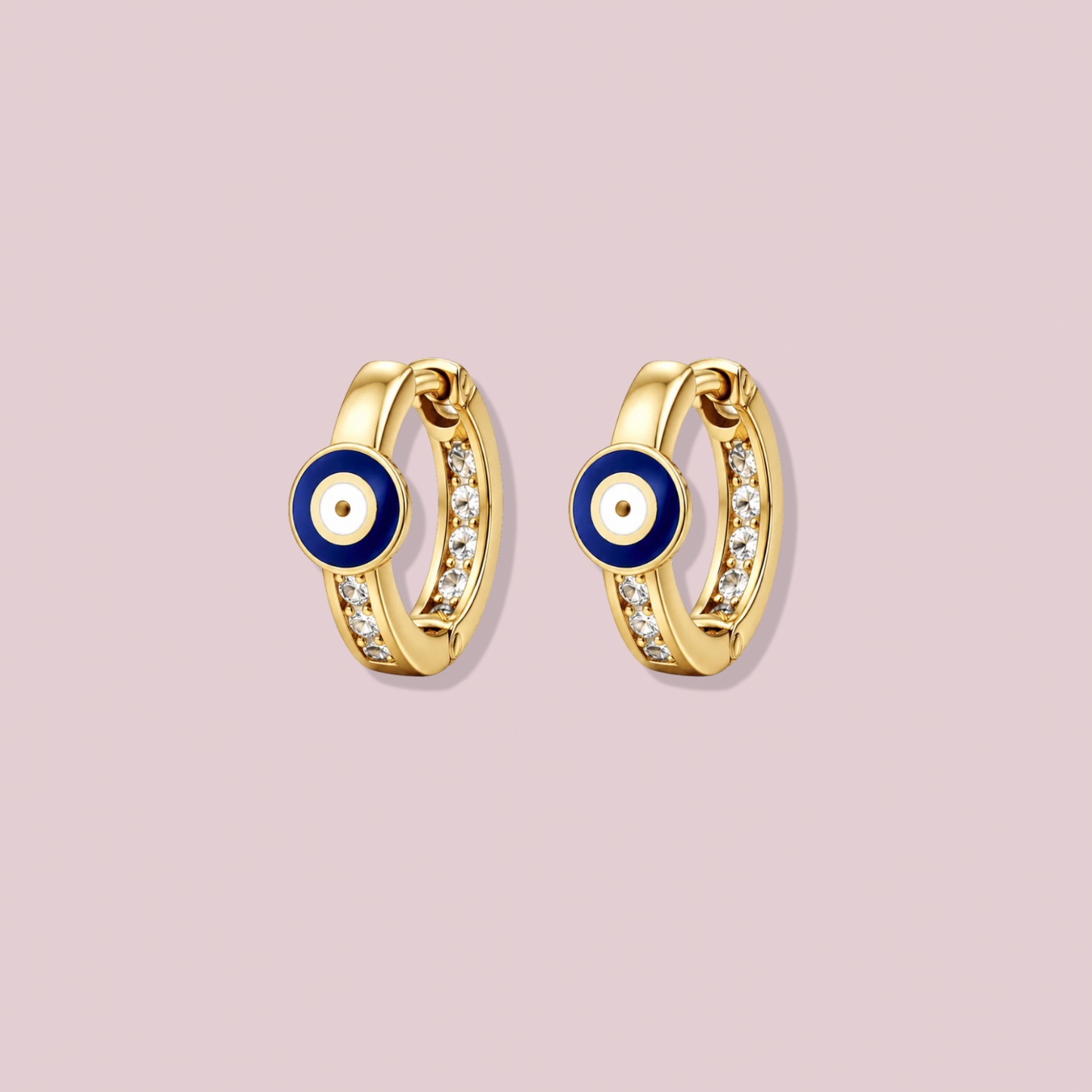 14K Solid Gold Evil eye Hoop Earrings